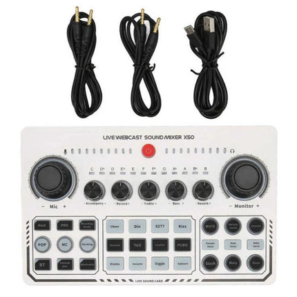 Sound Card for Everyday Live Streaming and Content Creation - compact live webcast sound mixer with cables, one-key noise reduction for clear on-the-go audio