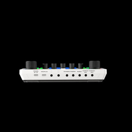 Compact white control panel Sound Card for Everyday Live Streaming and Content Creation with knobs and ports for one-key noise reduction