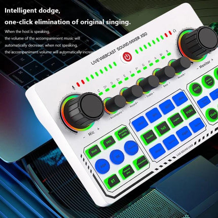 Sound Card for Everyday Live Streaming and Content Creation - compact one-key noise reduction mixer for clear on-the-go audio