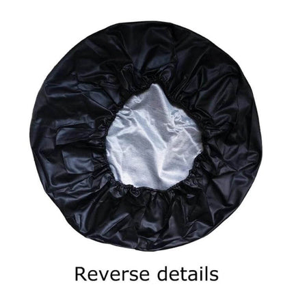 PVC Faux Leather Spare Wheel Cover for 14-17 Inch Tires - black PVC cover showing reverse silver lining and elastic edge for 14-17 inch tires