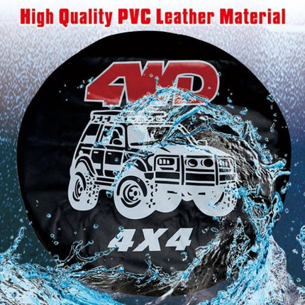 PVC Faux Leather Spare Wheel Cover for 14-17 Inch Tires - black 4x4 waterproof PVC leather spare tire cover with SUV graphic