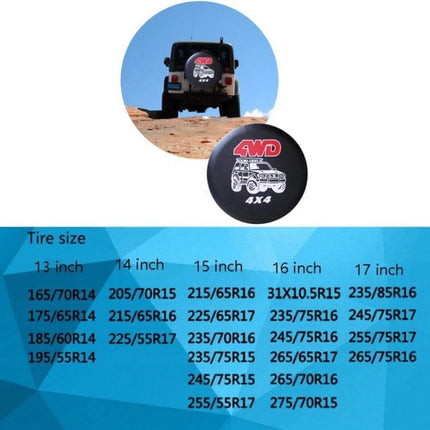 PVC Faux Leather Spare Wheel Cover for 14-17 Inch Tires - black 4WD design protecting spare tire from sun, rain and dirt (fits 14-17 inch tires)