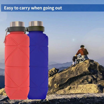 Outdoor Silicone Folding Water Cup Blue For Travel And Outdoors shown with blue and red collapsible bottles on a mountain view, 700ml foldable travel cup