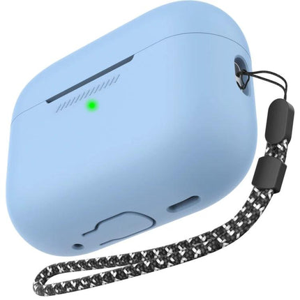 AhaStyle Silicone Case for AirPods Pro 2 Daily Protection - blue silicone case with lanyard and LED access, slim shockproof cover