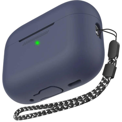 AhaStyle Silicone Case for AirPods Pro 2 Daily Protection navy silicone case with lanyard attached