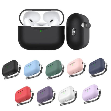 AhaStyle Silicone Case for AirPods Pro 2 Daily Protection in black silicone with lanyard showing open and closed views