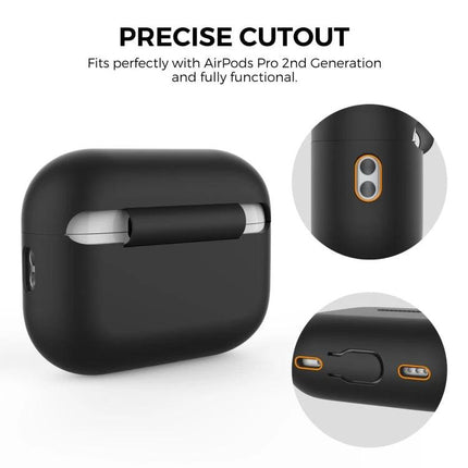 AhaStyle Silicone Case for AirPods Pro 2 Daily Protection slim black silicone case with precise cutouts and lanyard attachment