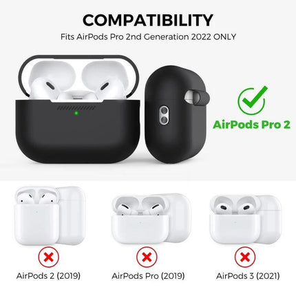 AhaStyle Silicone Case for AirPods Pro 2 Daily Protection shown in black with lanyard and compatibility info for AirPods Pro 2