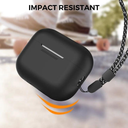 AhaStyle Silicone Case for AirPods Pro 2 Daily Protection - black shockproof silicone case with lanyard attached