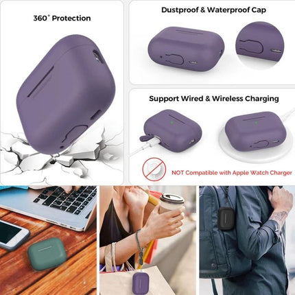 AhaStyle Silicone Case for AirPods Pro 2 Daily Protection — purple shockproof silicone case with lanyard, dustproof cap, supports wired & wireless charging