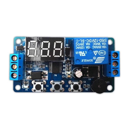 Timing Delay Relay Module for Automotive Control Systems digital timer board with relay, LED display and push buttons for delayed starter or lighting control