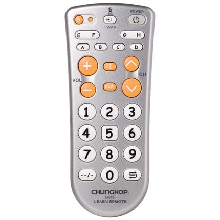 CHUNGHOP Infrared Learning Universal TV Remote for Versatile Control silver universal remote with large orange buttons
