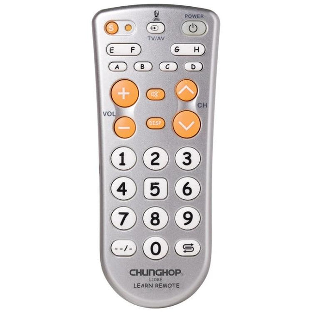 CHUNGHOP Infrared Learning Universal TV Remote for Versatile Control - silver learning remote with large orange buttons