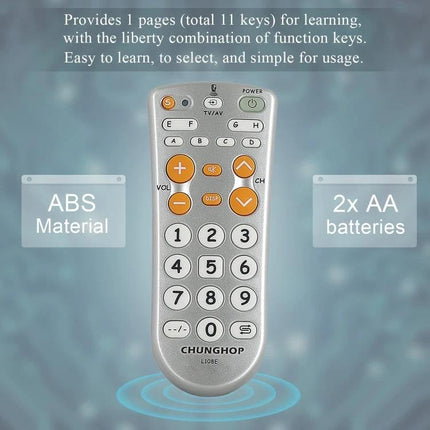 CHUNGHOP Infrared Learning Universal TV Remote for Versatile Control - silver universal learning remote with large buttons