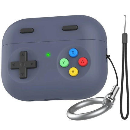 Protect your earphones with AhaStyle Silicone Case for daily activities — navy silicone gamepad-style AirPods Pro 2 case with buttons, keyring and wrist strap