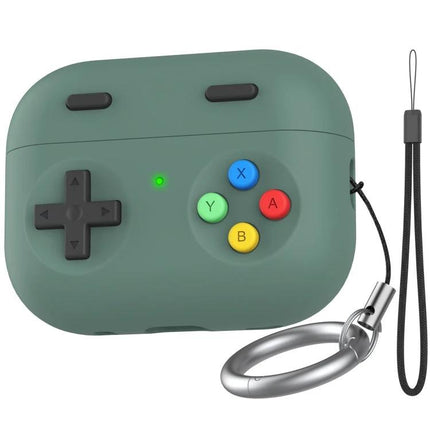Protect your earphones with AhaStyle Silicone Case for daily activities - green gamepad-style AirPods Pro 2 silicone case with buttons and keyring