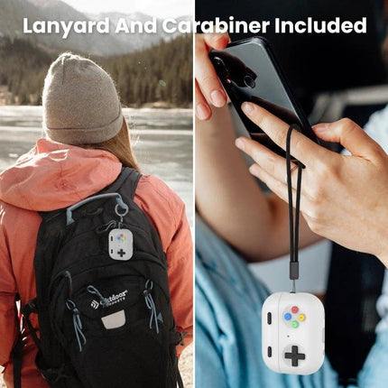 Protect your earphones with AhaStyle Silicone Case for daily activities shown clipped to backpack and held by lanyard
