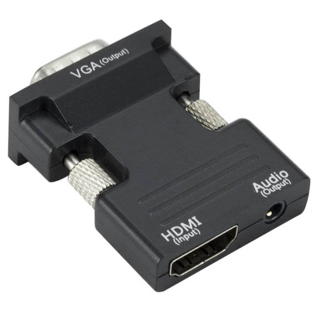 HDMI to VGA Adapter with Audio Cable for Video Conversion - black HDMI (input) to VGA (output) converter with 3.5mm audio port