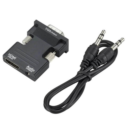 HDMI to VGA Adapter with Audio Cable for Video Conversion - black adapter and 3.5mm audio cable for connecting HDMI devices to VGA displays
