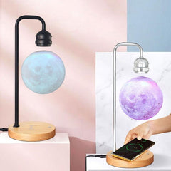 Lámpara de luna con suspensión magnética, carga inalámbrica, luz nocturna 3D para teléfono móvil, lámpara de mesa con enchufe estadounidense