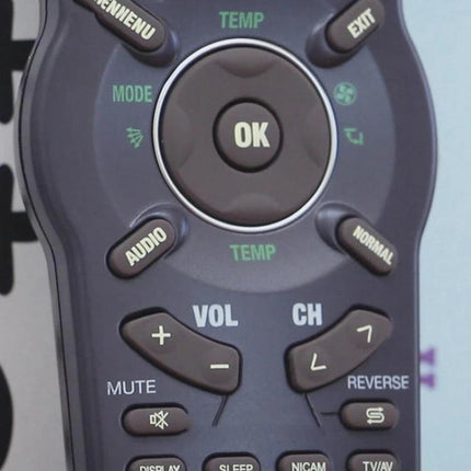 Chunghop 6-in-1 Universal Learning Remote Control for Devices showing OK button, volume and channel keys on ABS shell