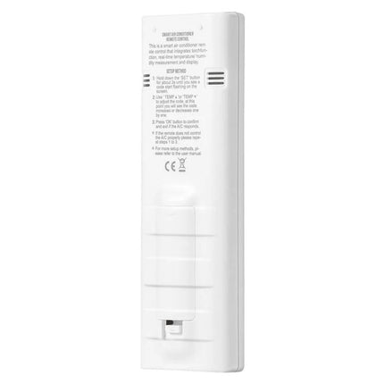 Chunghop Universal Air Conditioner Remote with Backlit Screen - white slim remote back view showing battery compartment and ventilation