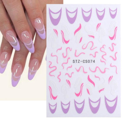 French Style Manicure Nail Sticker Set Pop Stripe Line For Home Use - lavender and pink vinyl stripe decals for quick French tips