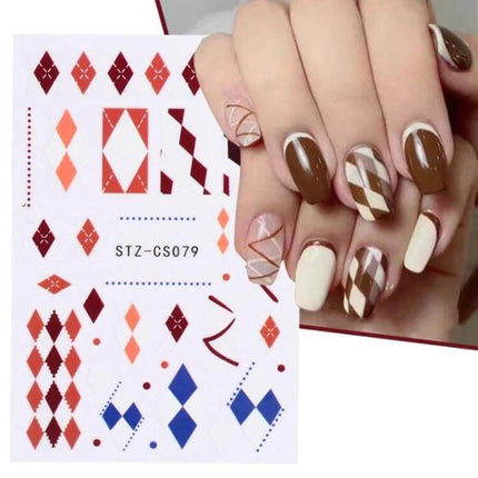 French Style Manicure Nail Sticker Set Pop Stripe Line For Home Use - brown and cream argyle stripe vinyl nail stickers on natural nails