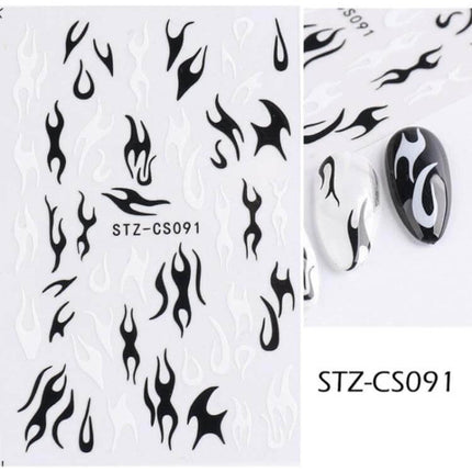 French Style Manicure Nail Sticker Set Pop Stripe Line For Home Use - black and white flame vinyl nail stickers sheet STZ-CS091 for easy French accents