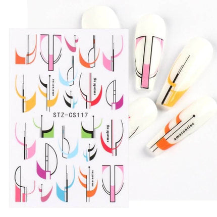 French Style Manicure Nail Sticker Set Pop Stripe Line For Home Use – colorful vinyl stripe decals on white press-on nails for easy French accents