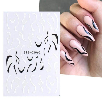 French Style Manicure Nail Sticker Set Pop Stripe Line For Home Use - flexible vinyl black stripe nail stickers on nude almond nails