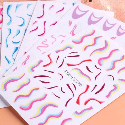 French Style Manicure Nail Sticker Set Pop Stripe Line For Home Use colorful wavy stripe vinyl nail stickers on sheets for DIY French accents
