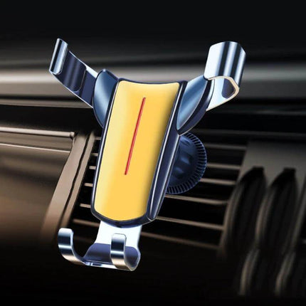 Air Outlet Gravity Sensor Car Phone Holder Black Easy Mount mounted on car vent with ABS body and silicone pads for secure hands-free use