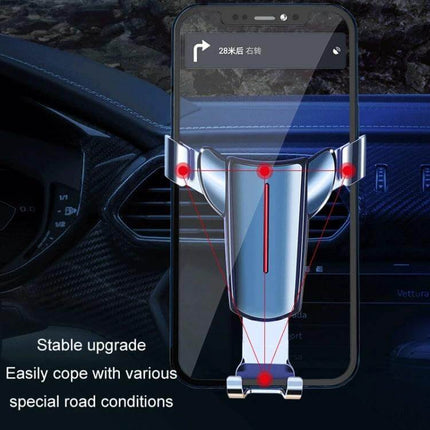 Air Outlet Gravity Sensor Car Phone Holder Black Easy Mount securely mounted on car air vent with soft silicone pads and stable grip for navigation