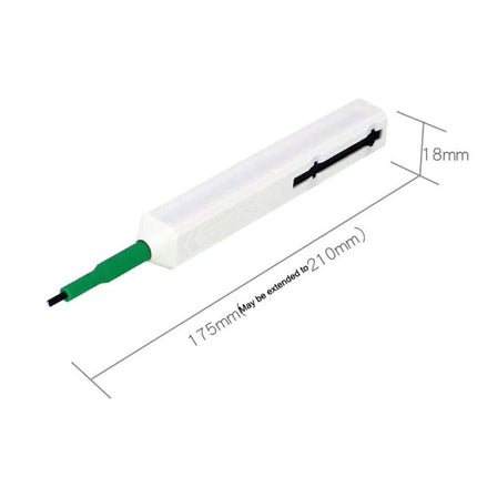 Handheld Fiber Optic Connector Cleaning Tool for Maintenance white handheld cleaner with green tip, 175mm length, removes dust from connectors