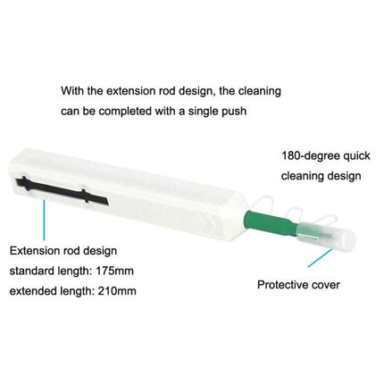 Handheld Fiber Optic Connector Cleaning Tool for Maintenance with extension rod, 180-degree quick cleaning, protective cover, 175–210mm length