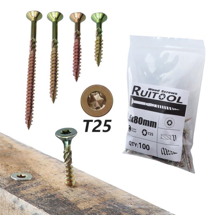 RUITOOL T25 100pcs Heavy-Duty Torx Self-Tapping Screws for Hardwood Projects