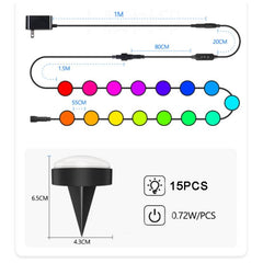 Bluetooth RGB Waterproof LED Lawn Light String with 15 Color-Changing LEDs - 10m Length