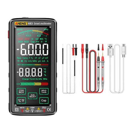 ANENG Rechargeable Multimeter for Everyday Electrical Testing - compact smart multimeter with probes, USB charging cable and torch for technicians and DIY