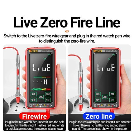 ANENG Rechargeable Multimeter for Everyday Electrical Testing - handheld multimeter checking live zero fire line with red test pen for home and auto use