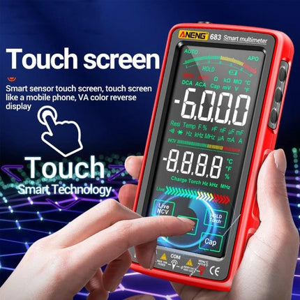 ANENG Rechargeable Multimeter for Everyday Electrical Testing handheld touch-screen multimeter displaying measurements for home and automotive use
