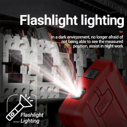 ANENG Rechargeable Multimeter for Everyday Electrical Testing with built-in flashlight illuminating electrical panel for safe night work
