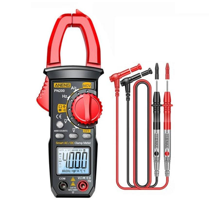 ANENG Clamp Meter for AC and DC Electrical Measurements, red PN200 clamp meter with probes and LCD display