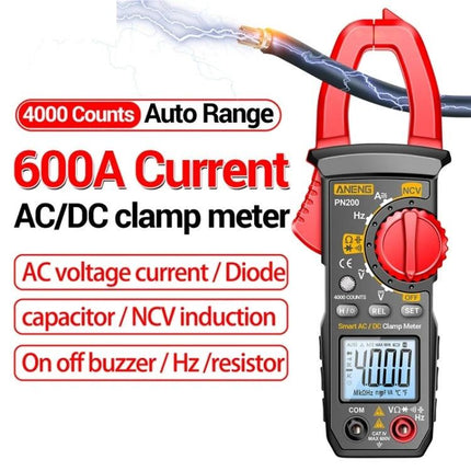 ANENG Clamp Meter for AC and DC Electrical Measurements – 600A AC/DC clamp meter with auto-range, NCV, diode, capacitor, Hz, resistance display