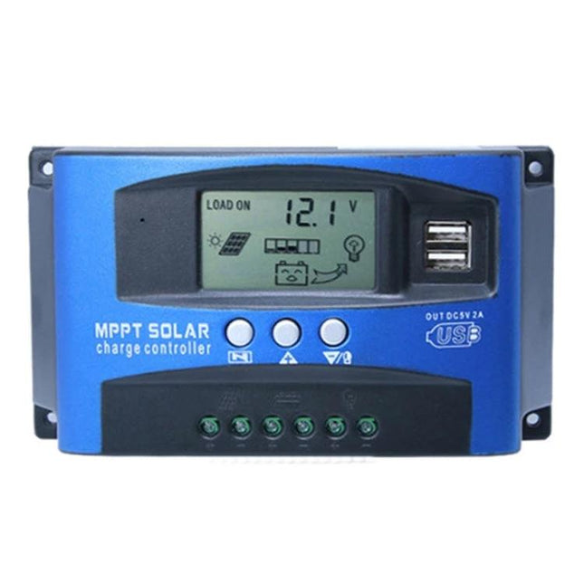 Solar Charge Controller for 12V and 24V Battery Systems - MPPT regulator with LCD display and dual USB ports for off-grid RV and cabin use