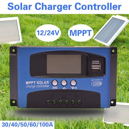 Solar Charge Controller for 12V and 24V Battery Systems - MPPT solar charge controller with LCD, USB ports and 16-level AD for off-grid RV and cabin use