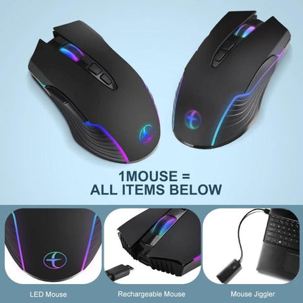 E50 Portable Wireless Mouse with 7 Keys for Daily Computing - black ergonomic rechargeable LED travel mouse with USB receiver and mouse jiggler