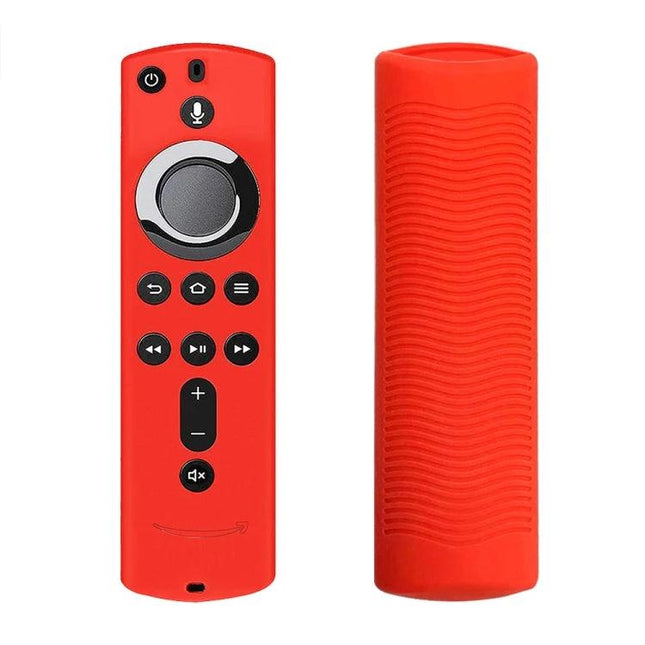 Silicone Protective Case for Amazon Fire TV Stick 4K 2nd Remote in red, front and back views showing button access and textured grip