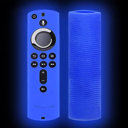 Silicone Protective Case for Amazon Fire TV Stick 4K 2nd Remote in bright blue silicone sleeve showing front and back coverage