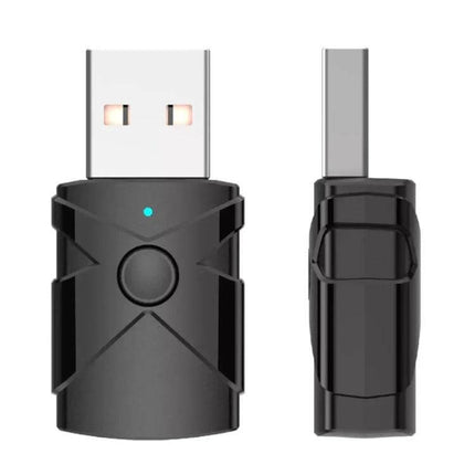 Car USB Bluetooth Receiver Transmitter 5 In 1 For In-Car Audio compact black USB adapter for Bluetooth streaming and hands-free calls